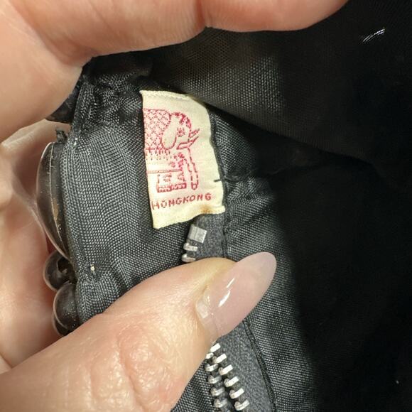 Vintage Black Beaded Small Handbag Purse Hong Kong 1960s Mod Retro Glam - Picture 7 of 14